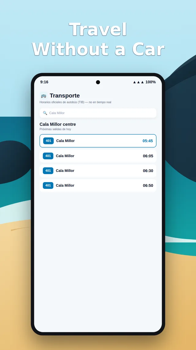 Official TIB bus timetables in the Transport tab